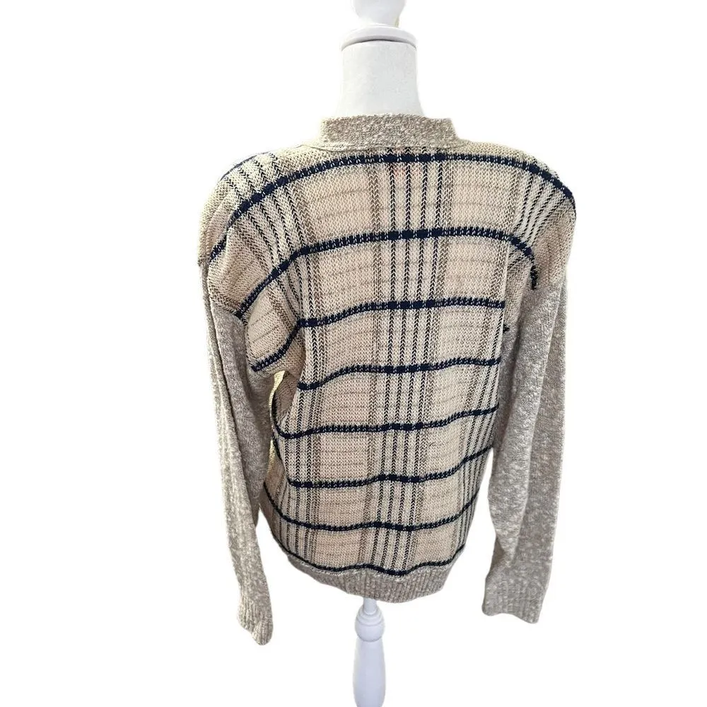 Pendleton Country Sophisticates Linen Blend Cardigan Large Beige Navy Plaid - Image 6