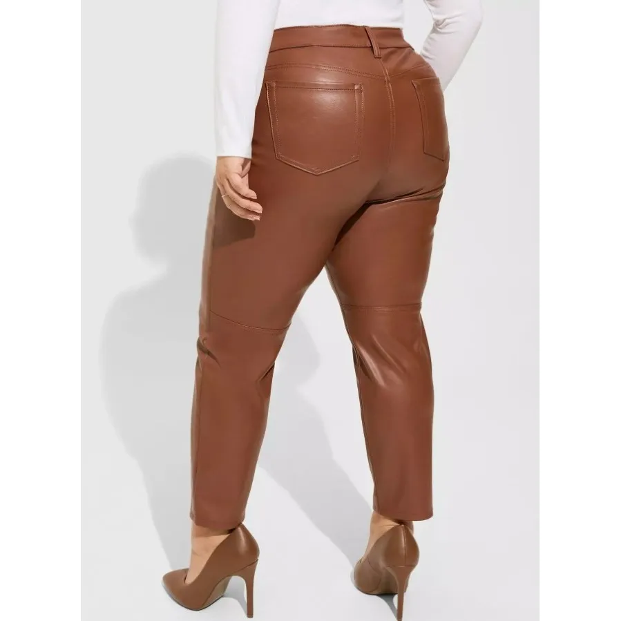 NEW Torrid Faux Leather Pants Womens 16R Brown Perfect Skinny Mid‎ Rise Ankle - Image 2