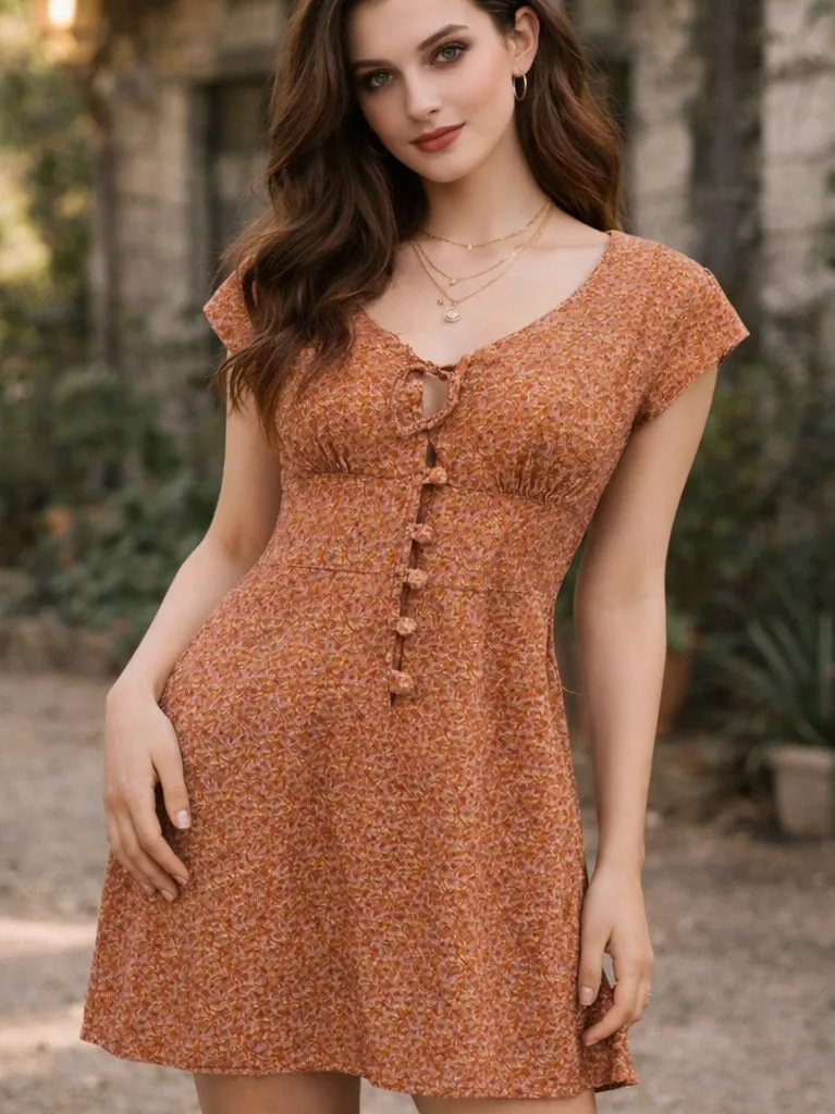 Vtg Y2K Calvin Klein Jeans Corduroy Babydoll Dress 1 Cottagecore Boho Romantic - Image 1