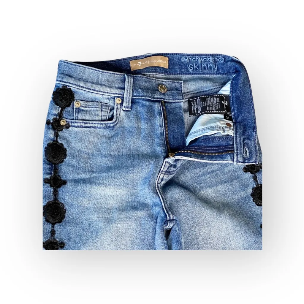 7FAM 7 for all Mankind Luxe Vintage ☻︎ High Sequin Embroidery Skinny Jeans ☻︎ 24 - Image 8