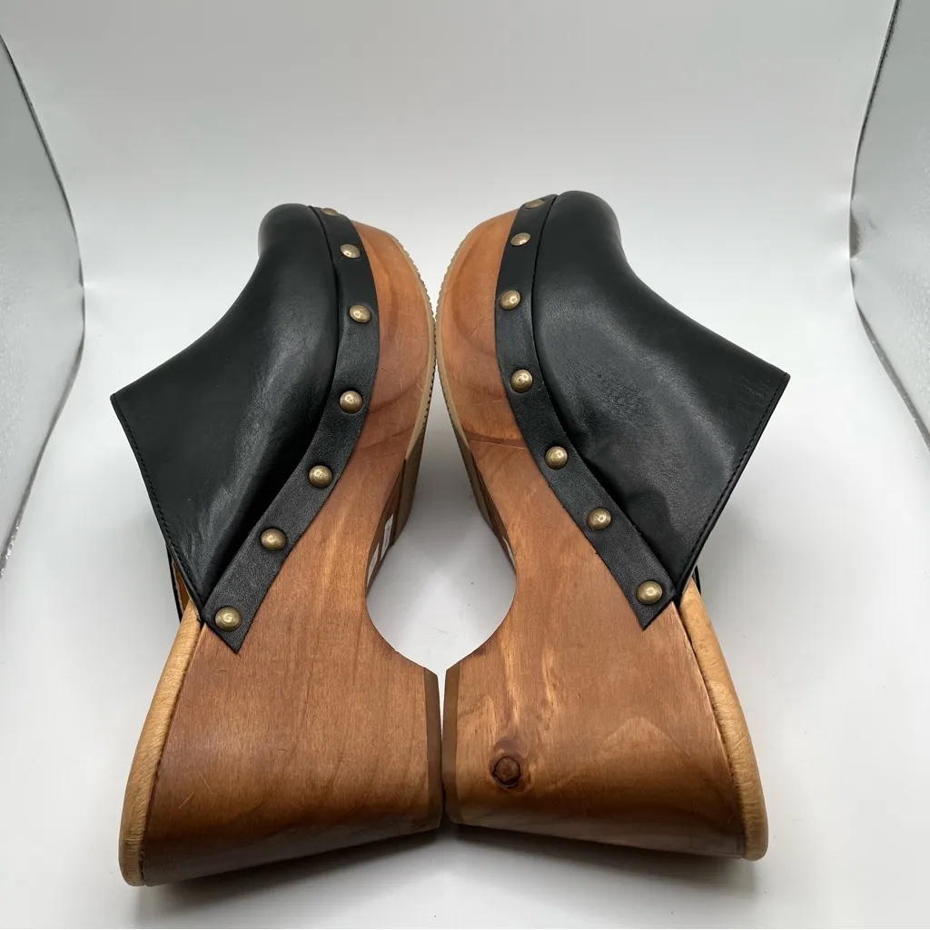 NWOB Anthropologie five world Cordani Zorba heels wedge wooden SZ 10 mule black - Image 10