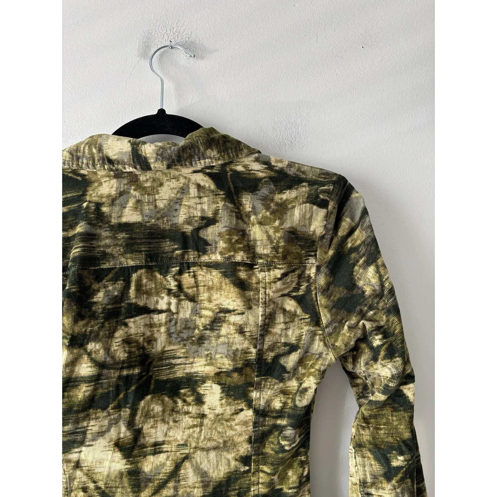 Anthropologie Pilcro Ruched Corduroy Green Printed Mini Shirt Dress Size 0 - Image 10