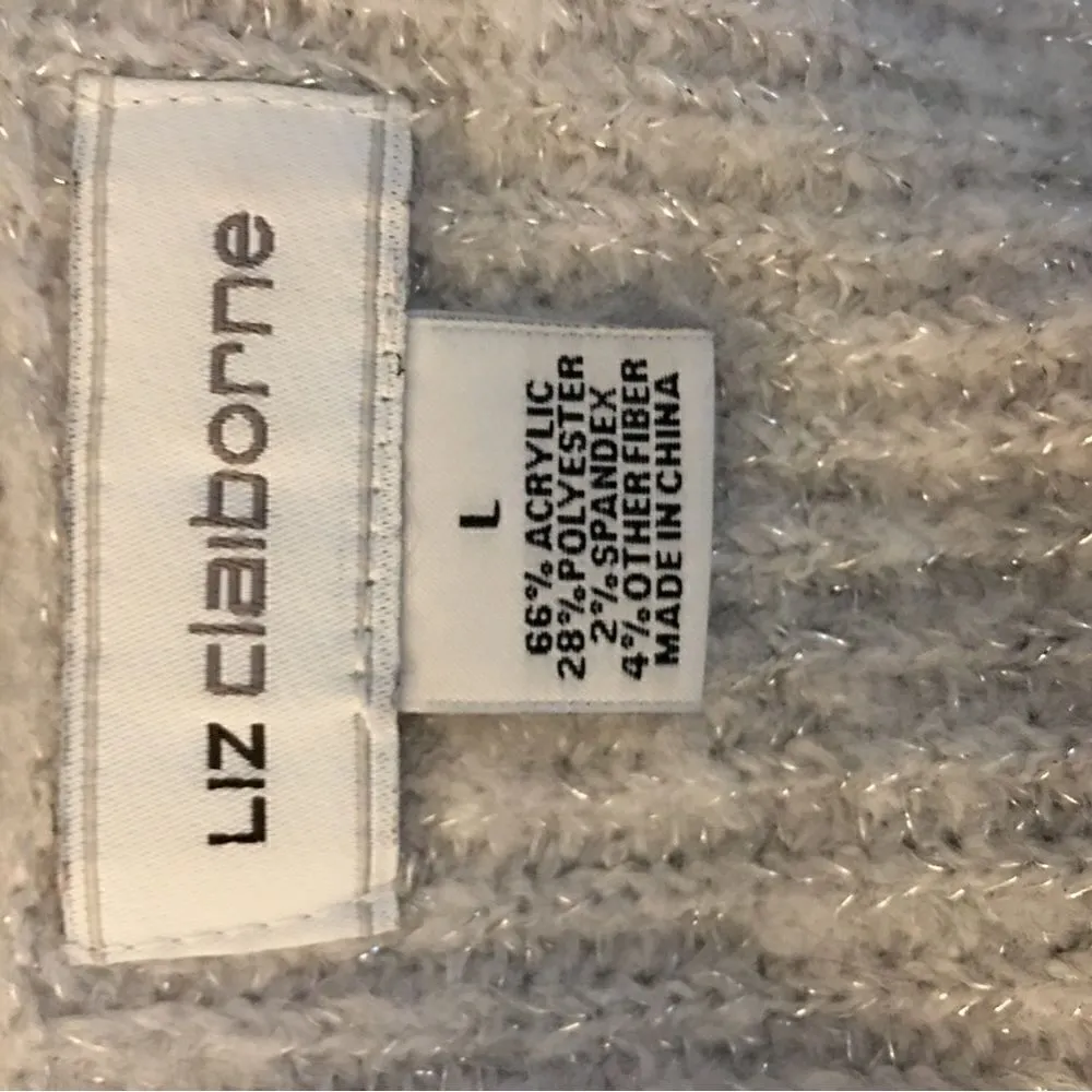 LIZ CLAIBORNE GREY SILVER SPARKLE SUPER SOFT V NECK SWEATER - Image 6