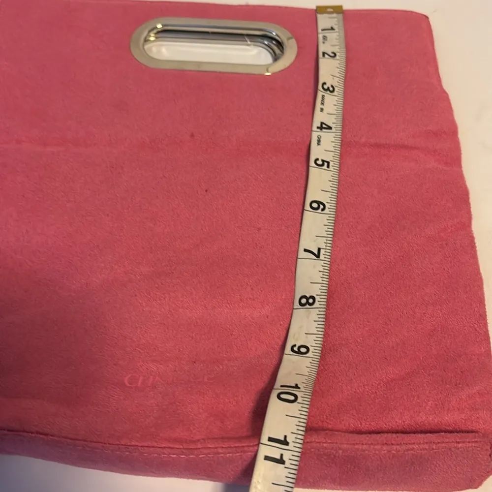 CLINQUE PINK FAUX SUEDE CLUTCH/HAND BAG WITH SILVER HANDLE 
ADORABLE 💗💗💗💗 - Image 9