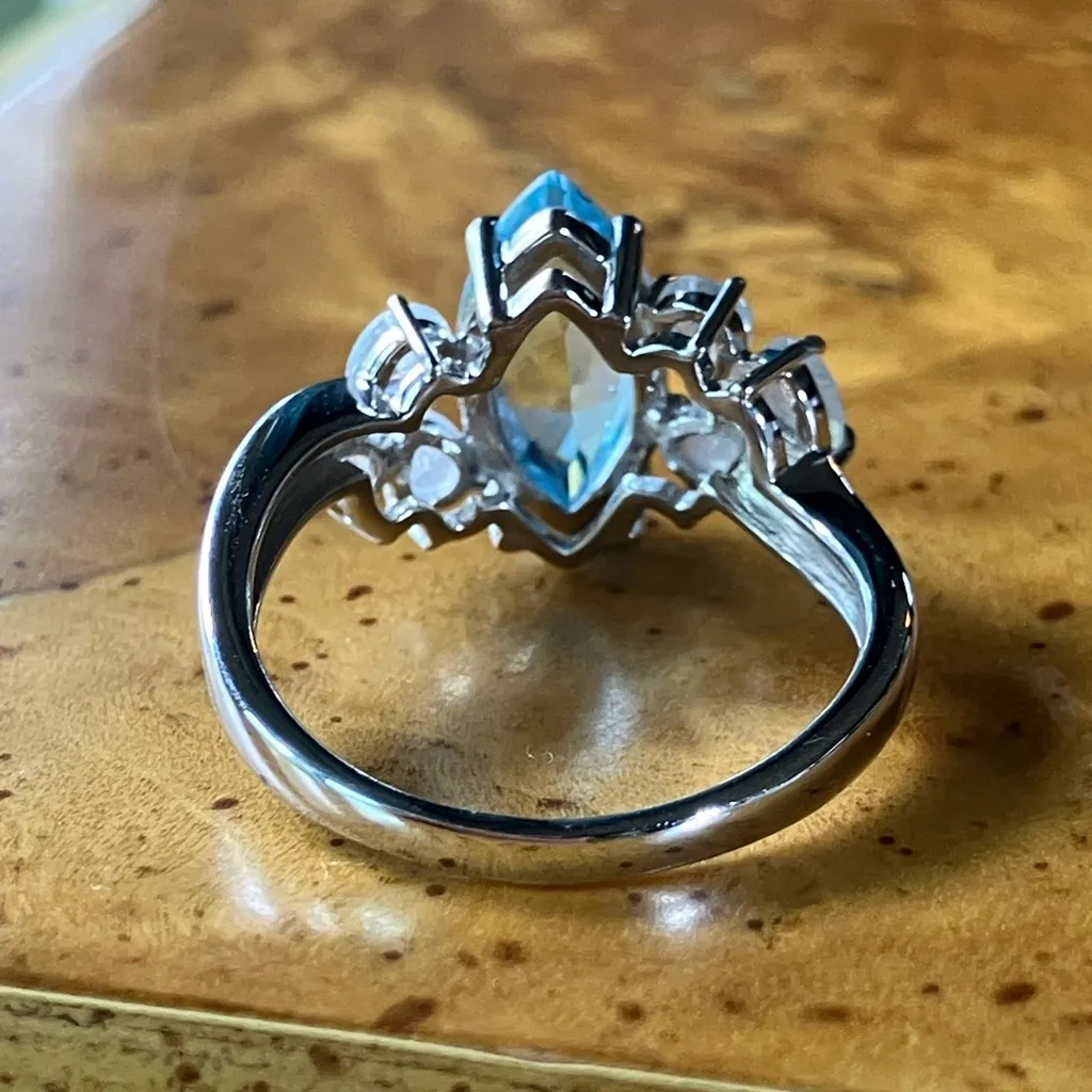 Sky Blue Topaz Rainbow Moonstone Sterling Silver Ring Size 8 - Image 5