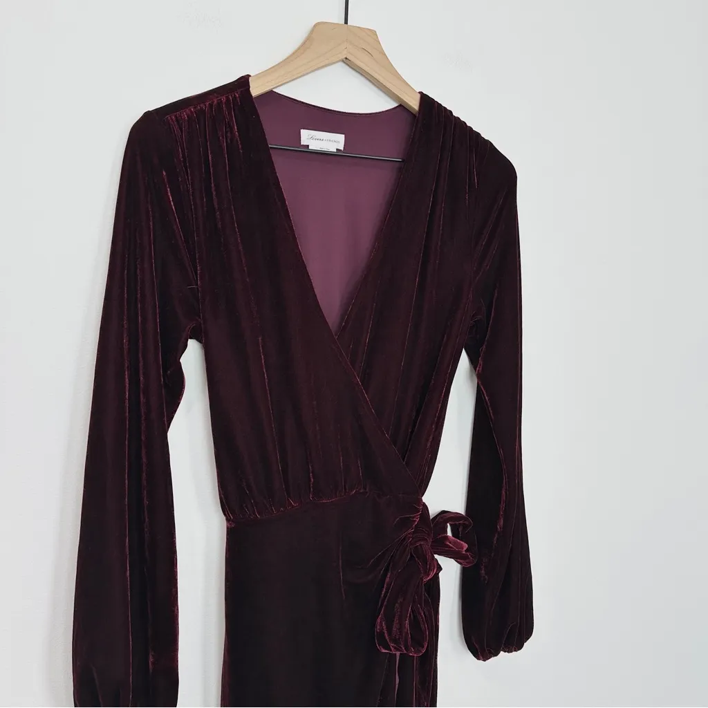 Lovers & Friends Adrianne Midi Dress Velvet Wrap Wine Red Size Small - Image 5
