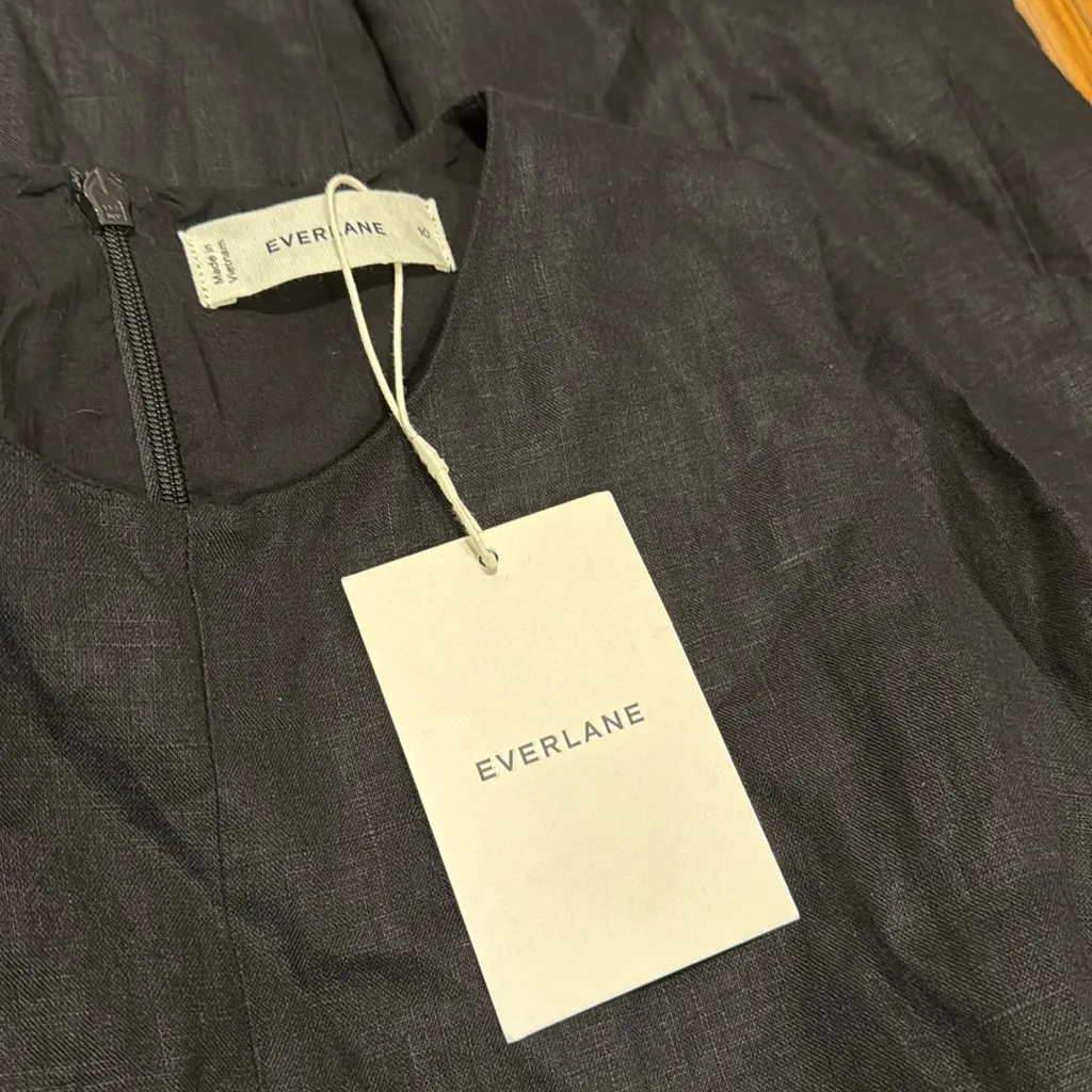 NWT Everlane The Linen Belted Midi Dress black size 10 European flax linen - Image 9