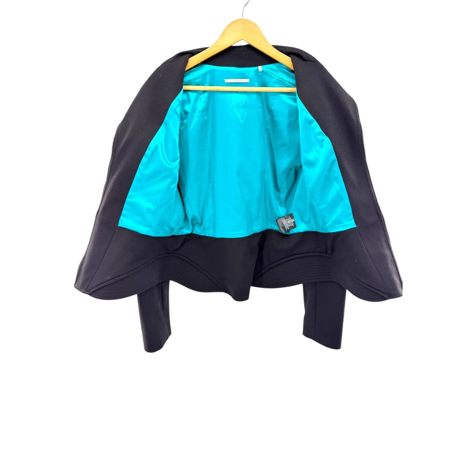 T Tahari Black Ponte Moto Jacket Exposed Zip Modern Romantic Cropped Blazer 14 - Image 5