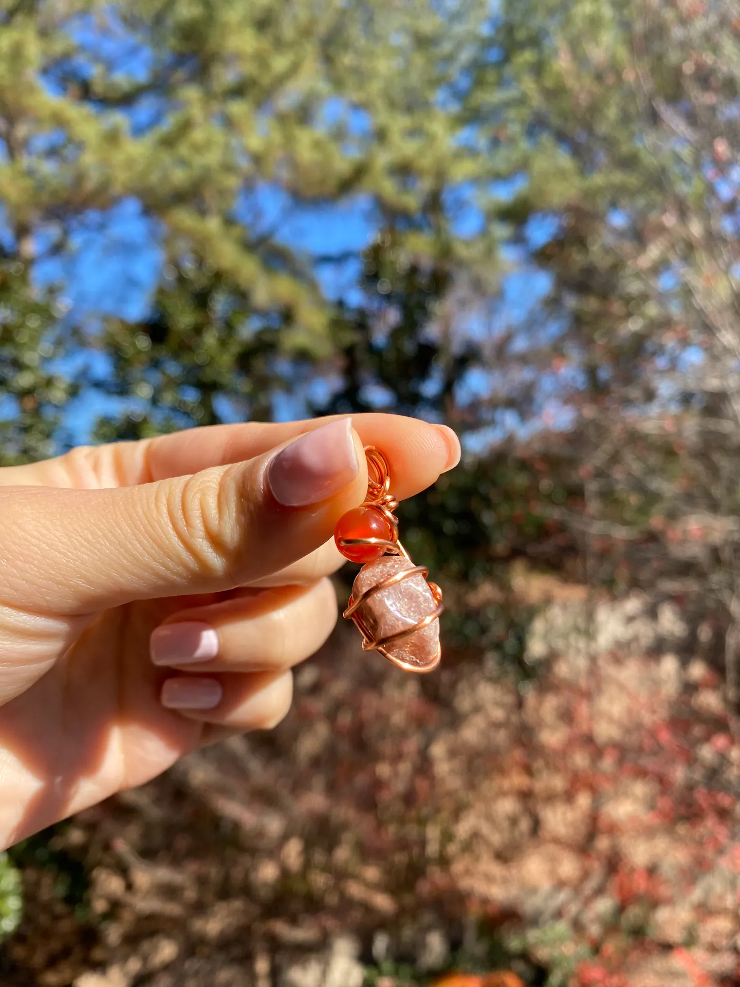 Handmade Carnelian & Strawberry Quartz Crystal Pendant - Image 6