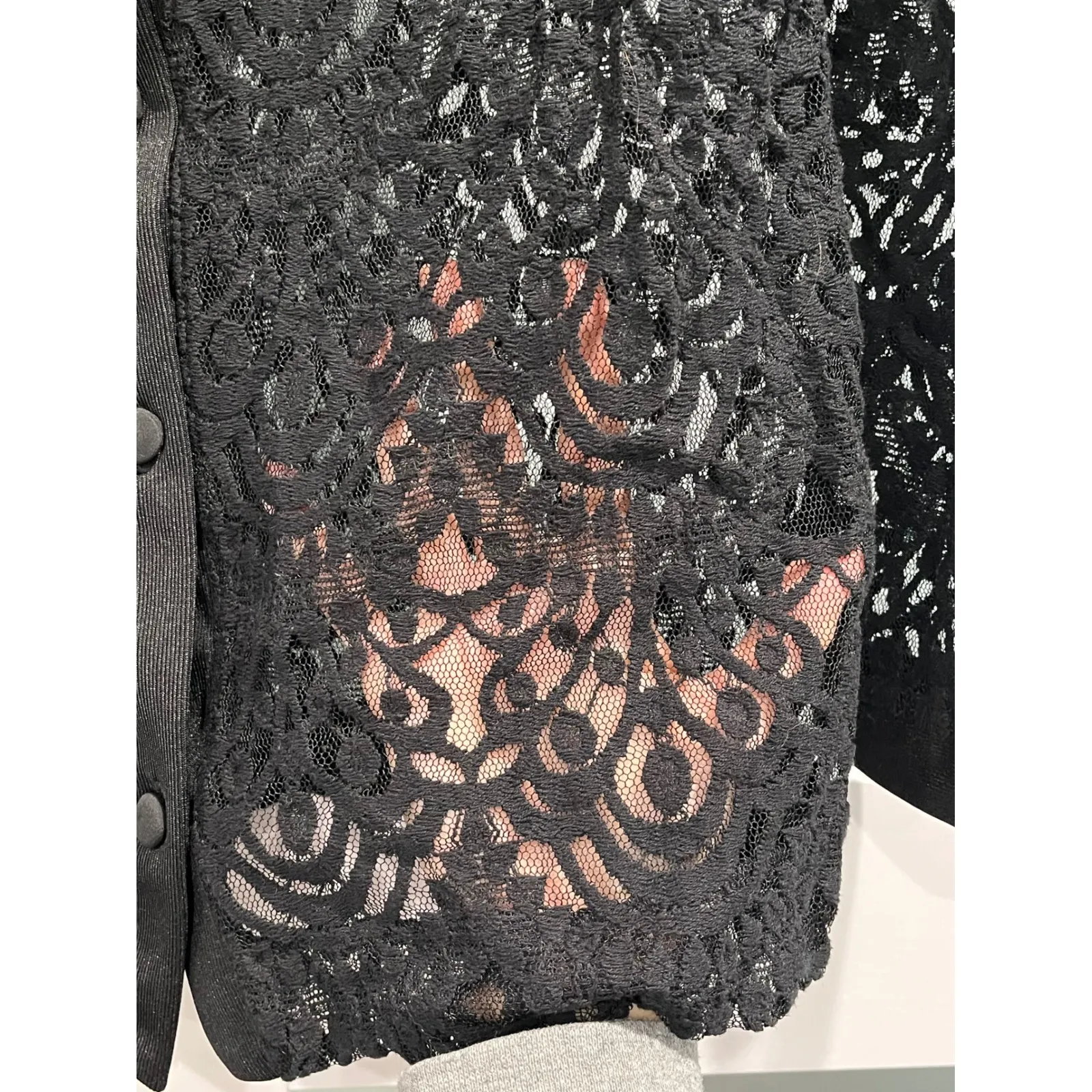 Black Lace Button Up Cardigan Long Sleeve Sheer Blouse Top Women - Image 2