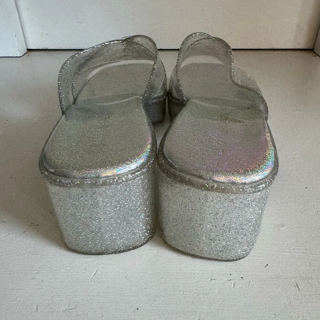 Jeffrey Campbell Bubblegum silver iridescent jelly platform heel sandals size 7 - Image 5