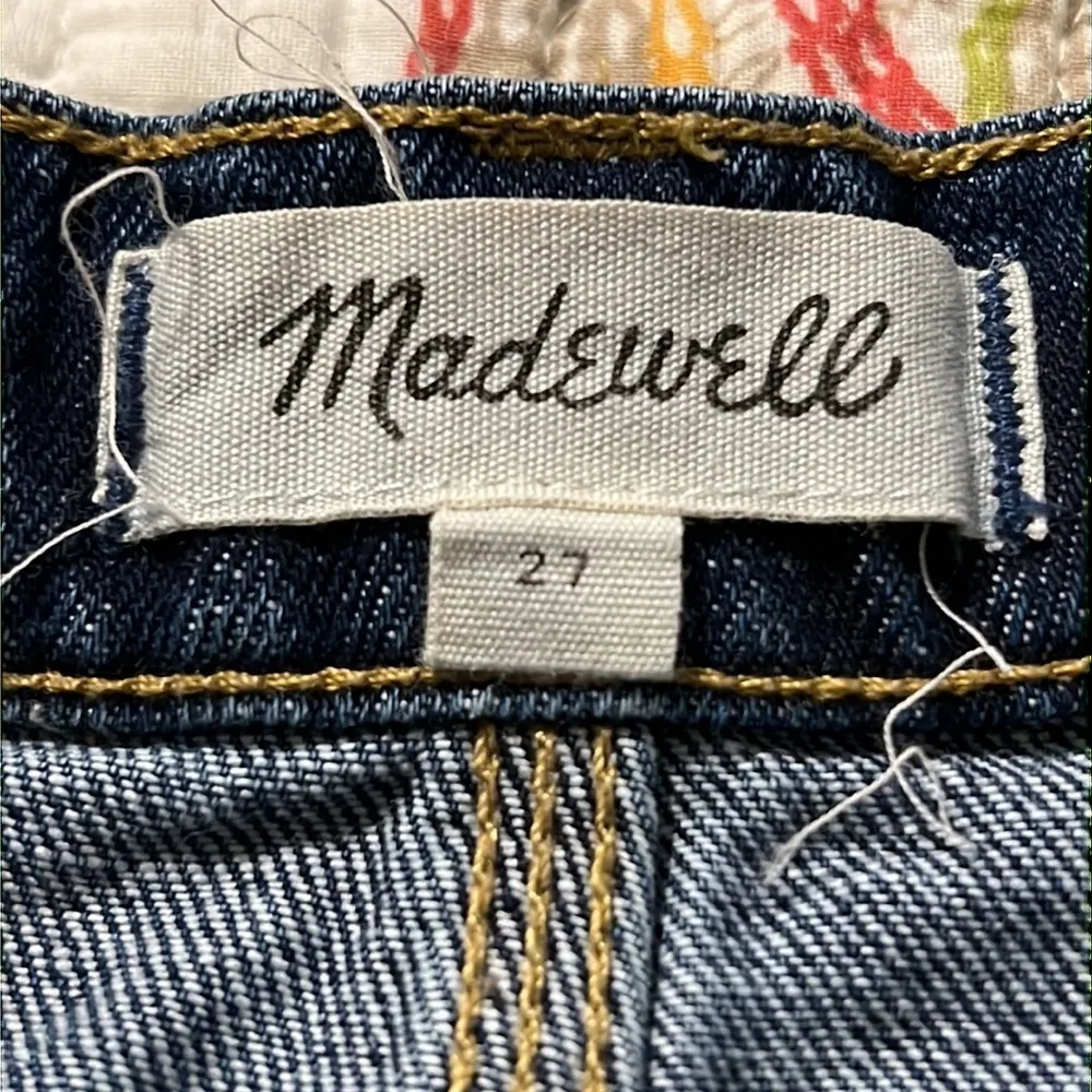 Madewell size 27 denim skirt frayed edge pockets belt loops zip button close - Image 6