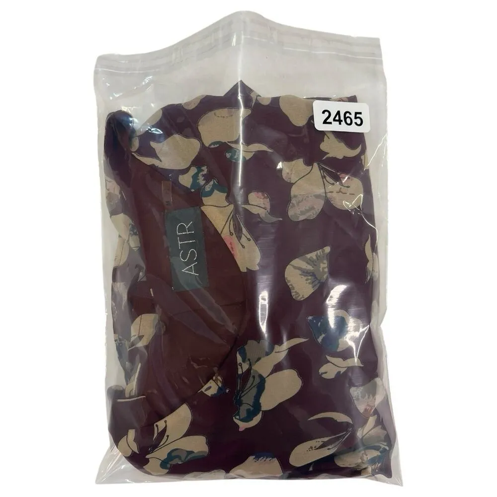 ASTR Dress Womens Medium Red Maroon Floral Sheer Chiffon Long Sleeve Swing Girly - Image 10