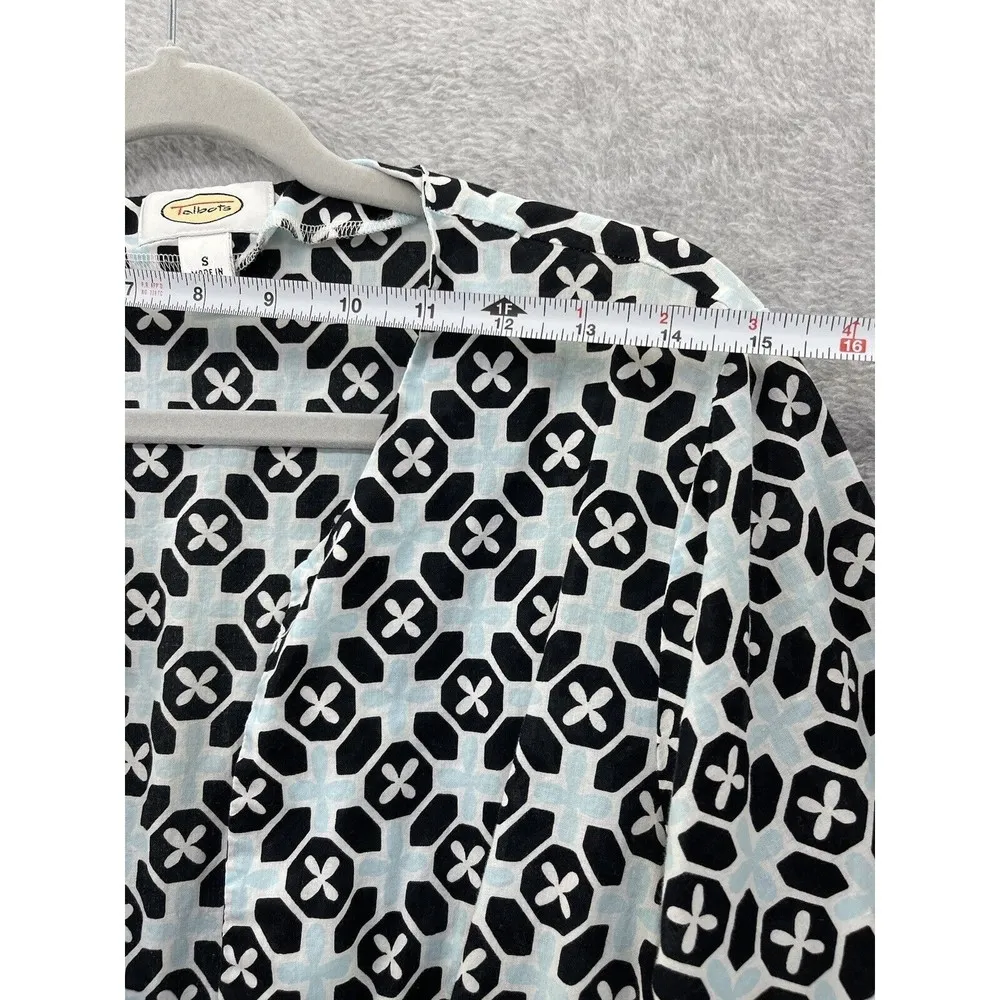 Talbots Women's Coverup Size Small 3/4 Sleeve 100% Cotton Blue Black Geometric - Image 7
