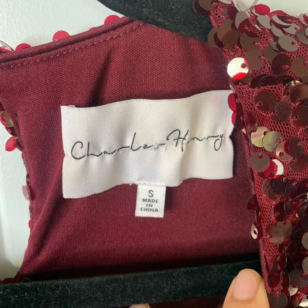 Charles Henry Burgundy Sequin embellished ‎ Cocktail Party Dress Holiday Small - Image 5