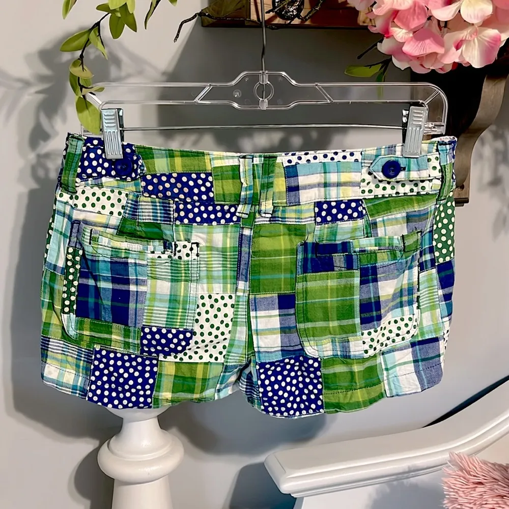 Shorts Patch Polka Dot Plaid Womens 3 Cotton Arizona Jean Company Green Blue - Image 7