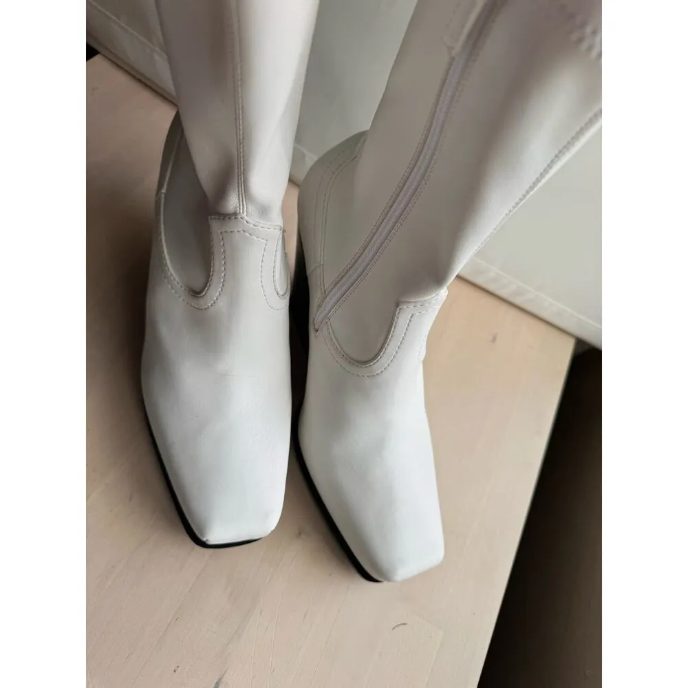 Stella McCartney white western sock stretch ankle BLOCK HEEL BOOTS 38/ US 8 - Image 9