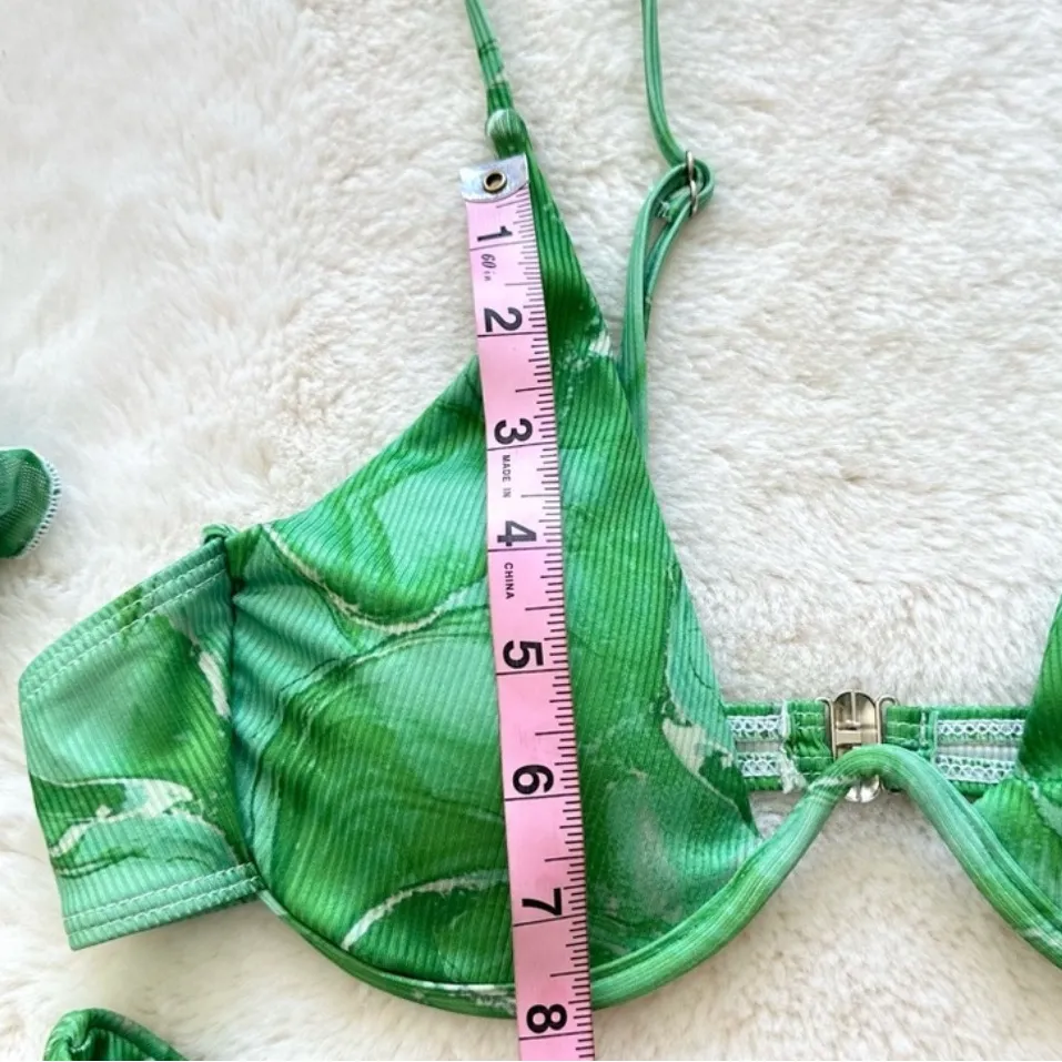 NWT Commense Spring Flames Mesh Three Piece Bikini Bathing Suit size M/6 Green Size M - Image 9