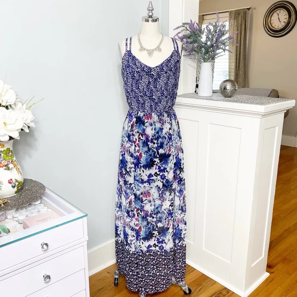 Maurices Floral Maxi Dress Blue Purple Flowers Small - Image 2