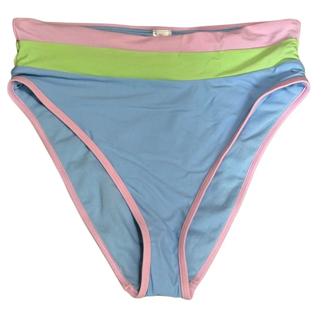 SALT + COVE High Waisted Cheeky Stripe Swim Bottom Brief Periwinkle Blue NWT L Size L - Image 1