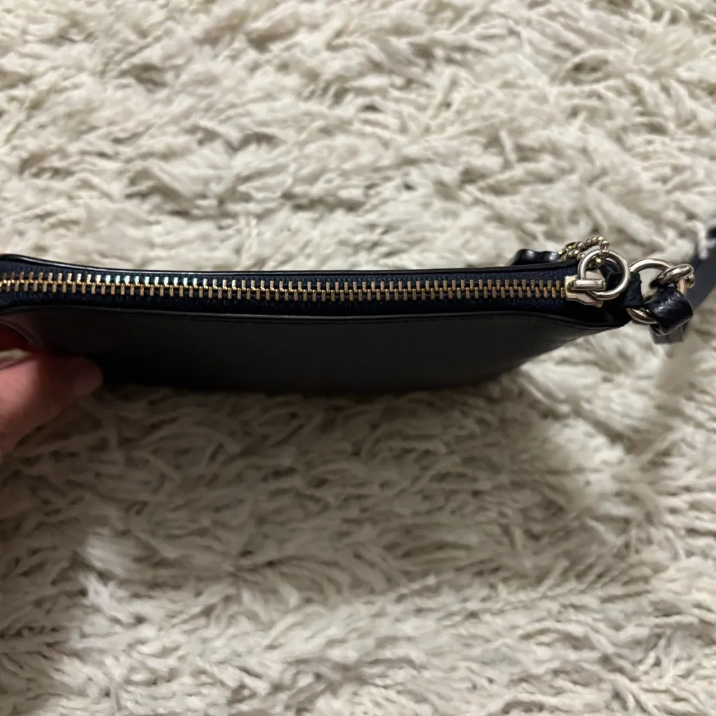 Coach Navy Blue Leather Wristlet with Gold Logo - Image 3