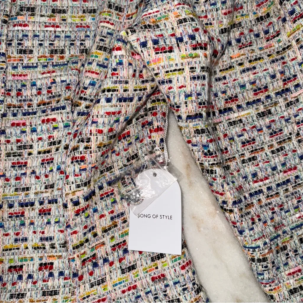 Song of Style Elma Tweed Jacket Top & Cloe Skort Set Rainbow Multi Two Piece Red Size M - Image 10