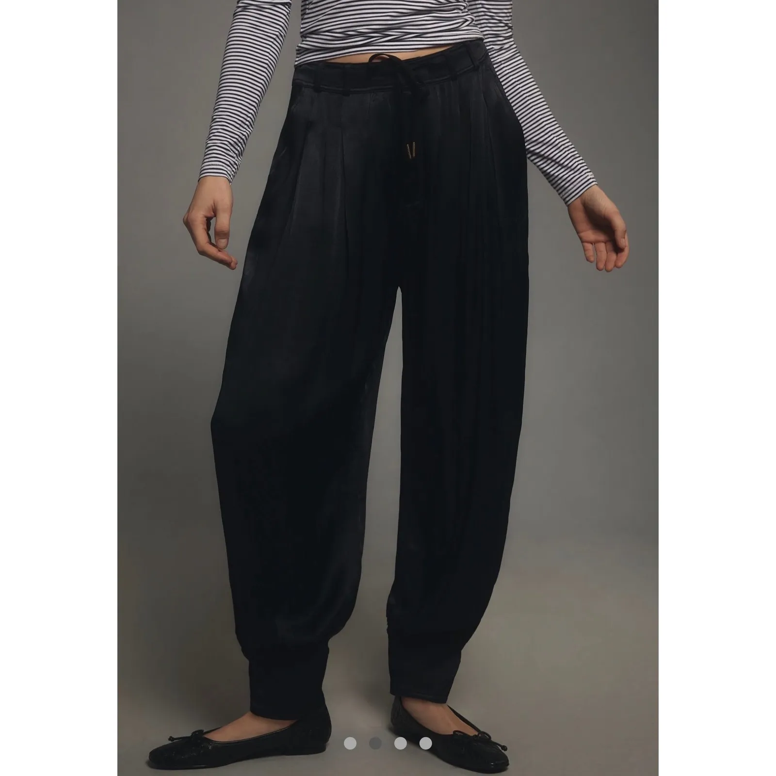Anthropologie NWT Black silky cuffed barrel Satin Pleated Jogger Pants Size S - Image 2