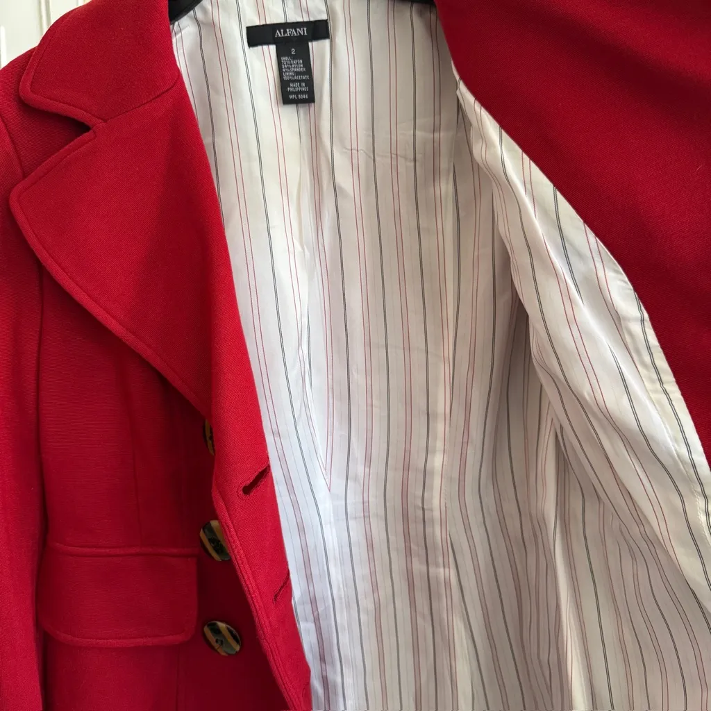 Alfani Red Double Breasted Peacoat Jacket Tailored Mid Length Size 2 Holiday - Image 5