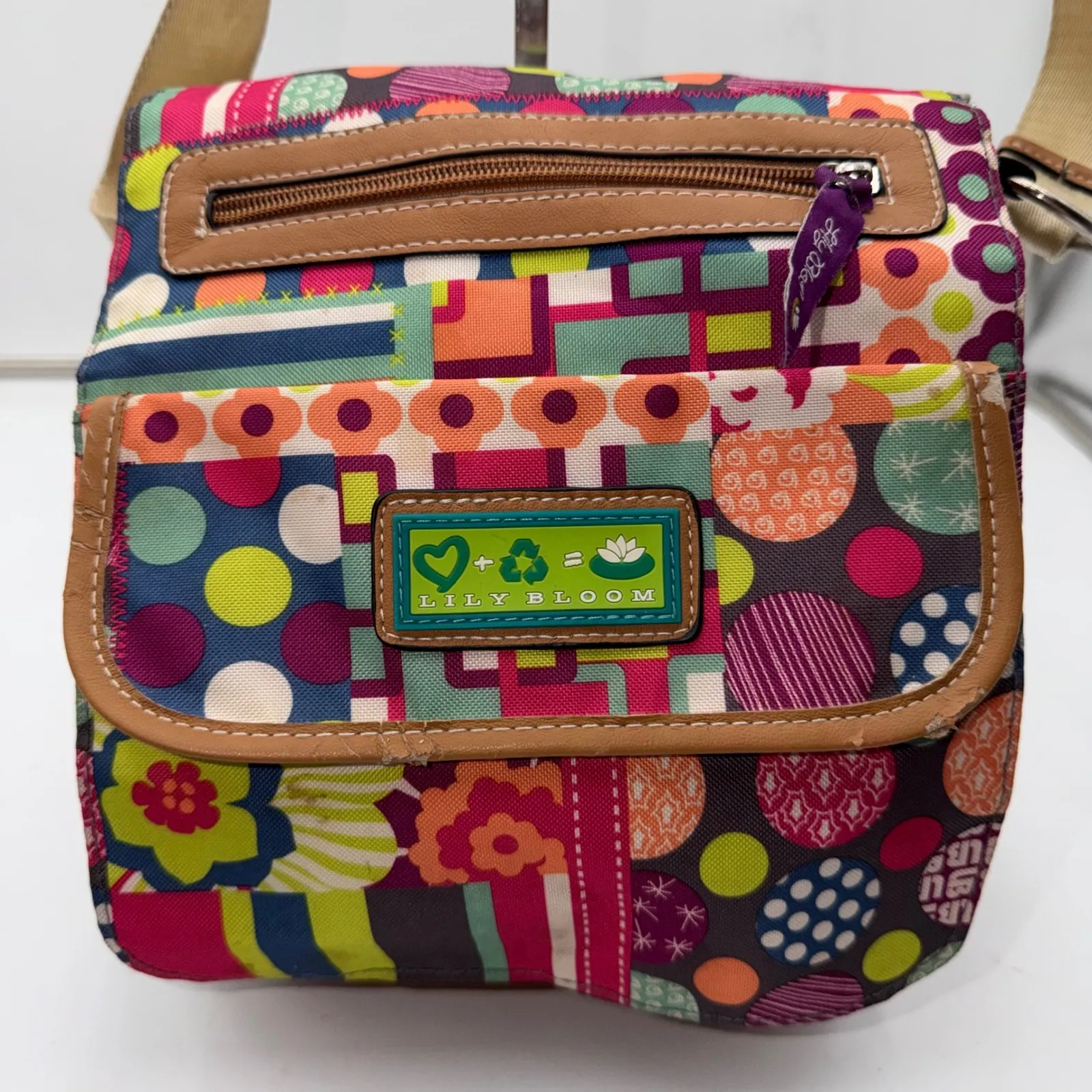 Lily Bloom crossbody bag multi color patchwork print adjustable strap - Image 2