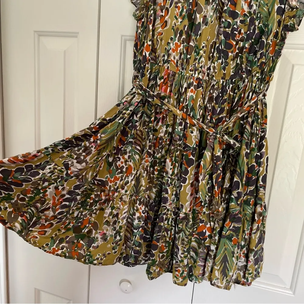 Jodifl Floral Mini Dress Sz 1X Ruffle Tiered Belted Waist Earthy Boho - Image 7