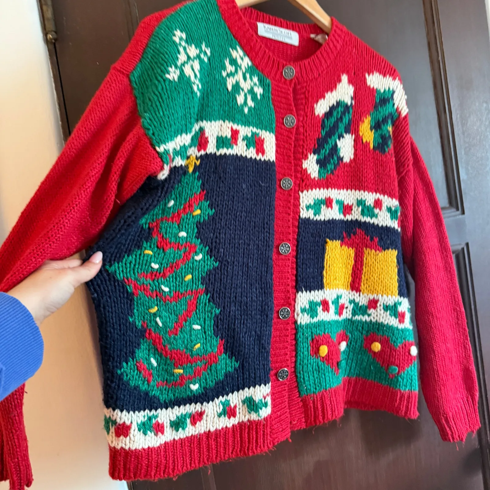 80s Vintage KAREN SCOTT | Chunky Knit Christmas Sweater Cardigan | Small Petite - Image 3