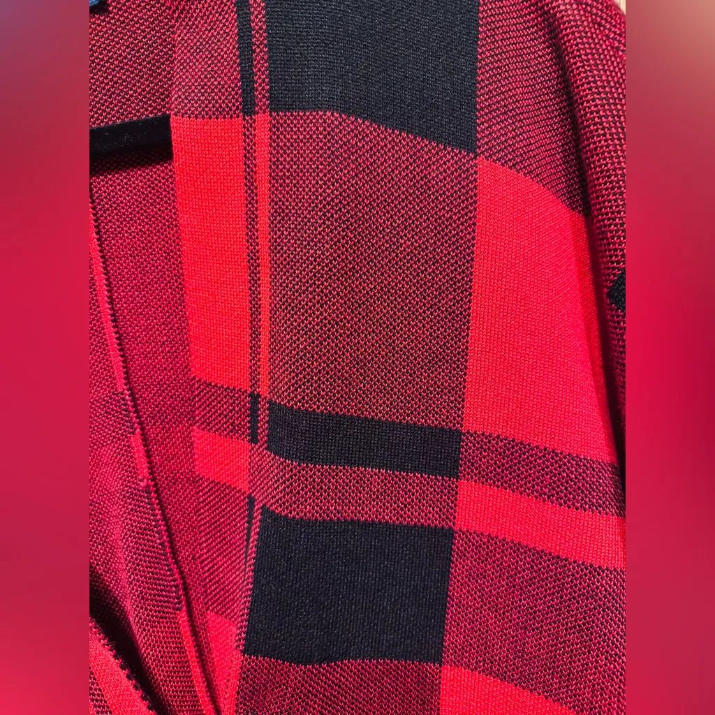 Tommy Hilfiger  Fire Red & Black Buffalo plaid open-front poncho cape w/Toggle - Image 2