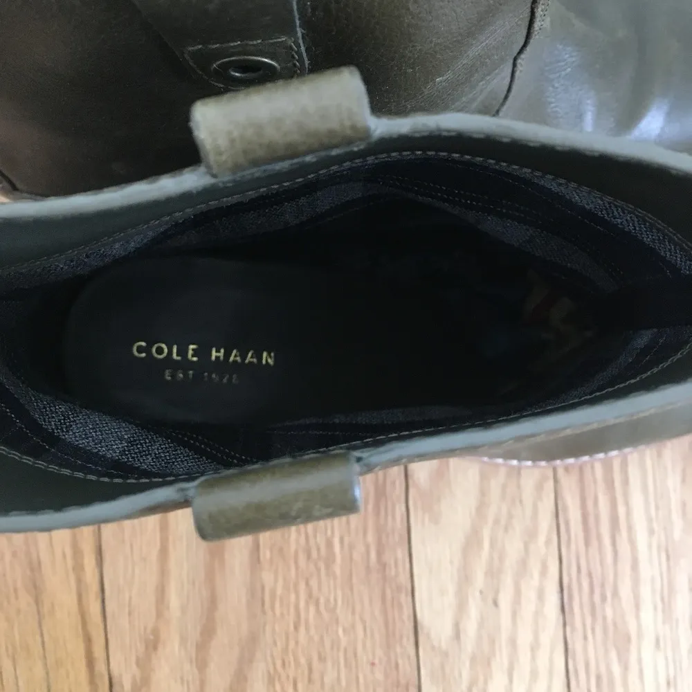 Cole Haan Block Heel Wedge Pull-On Leather Ankle Boot in Olive Green Size 9B - Image 5