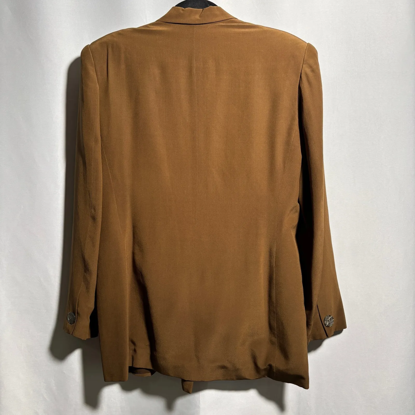 VTG‎ HUGO BUSCATI Milano Silk Blazer Women 10 Brown Double Breasted Jacket - Image 2