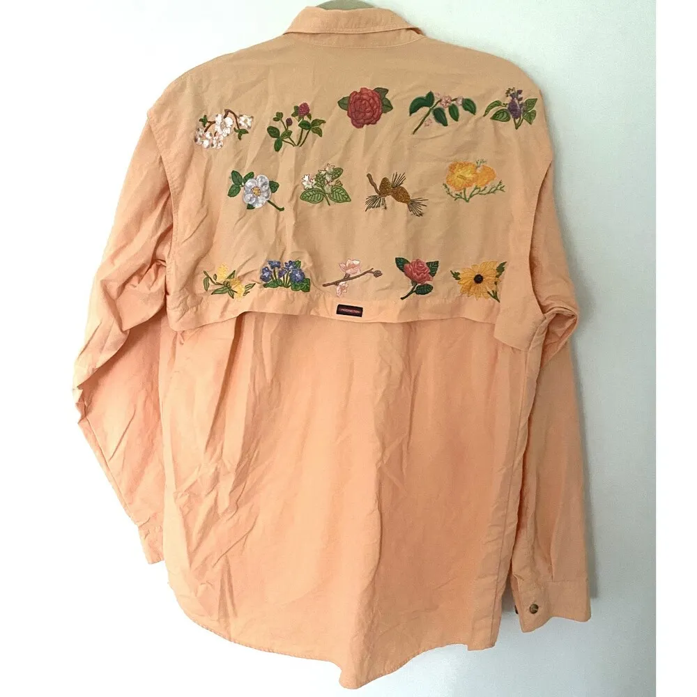 Redington Embroidered Button Down Long Sleeve Women Fishing UPF 30 Shirt Sz M Orange Size M - Image 2