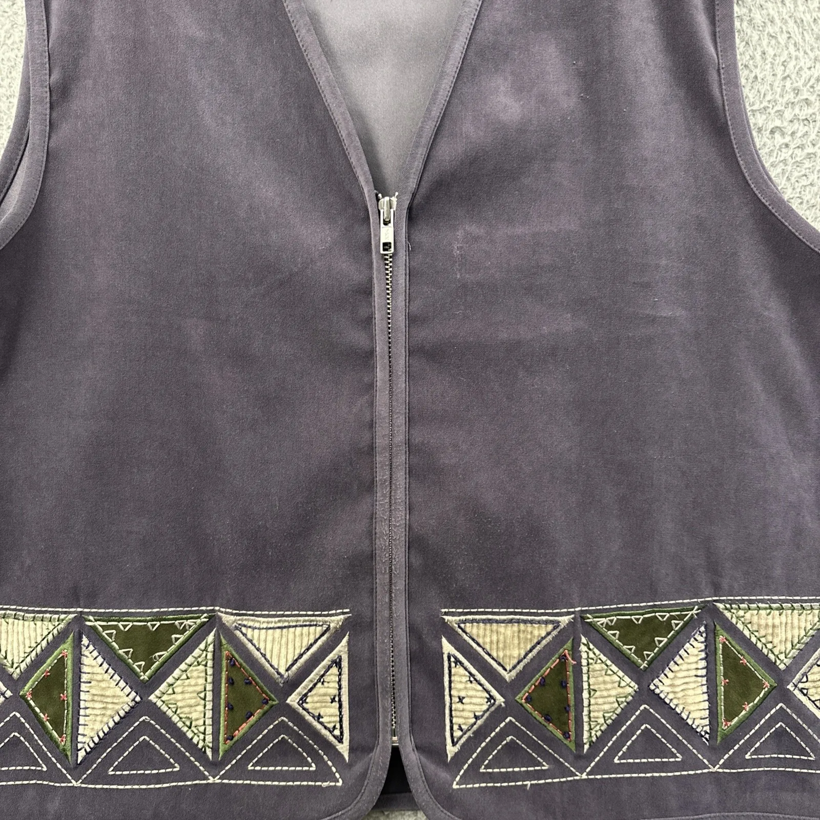 Vintage Monterey By Koret Full Zip Vest Folk Boho Embroidered Western Size Large Gray - Image 2