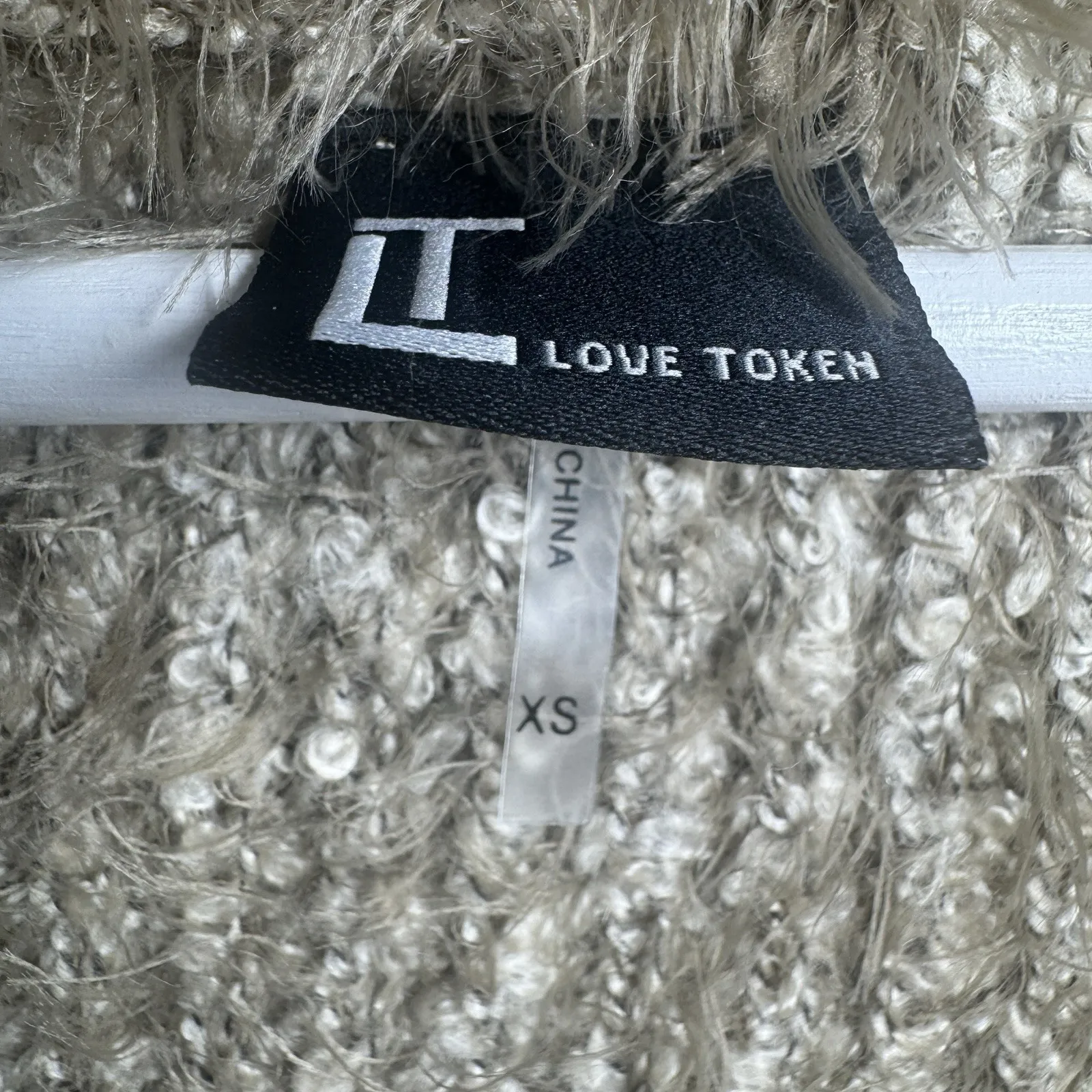 Love Token Vest Size XS  Womens Rabbit Fur Trim Beige Cozy Soft Luxe Sweater - Image 9