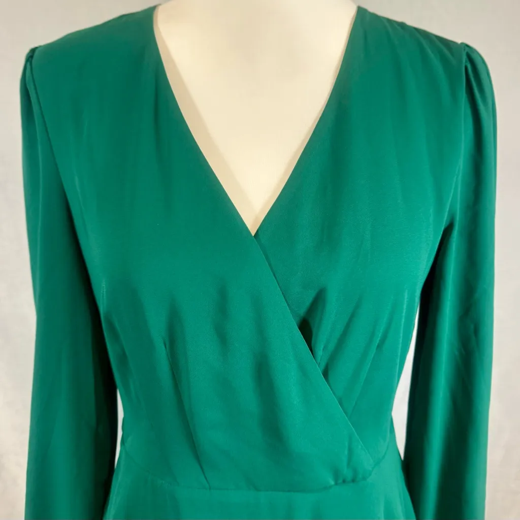 EXPRESS  emerald green long sleeve flowy wrap top dress size small - Image 6