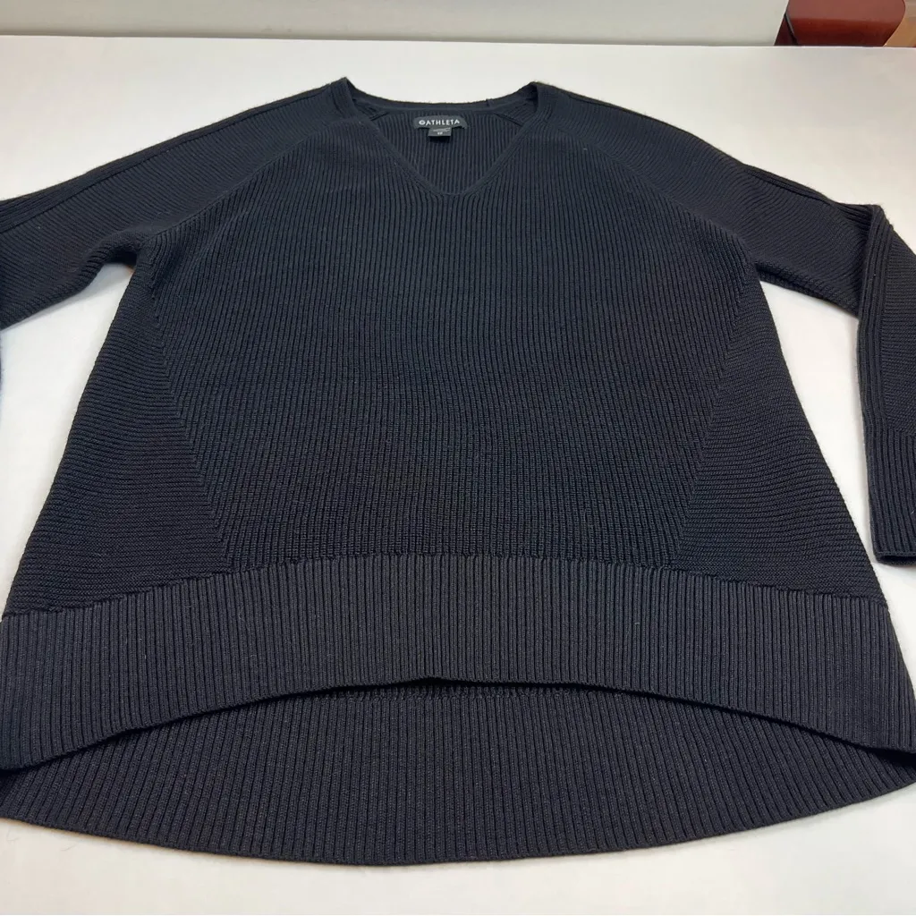 Athleta Women Black Hanover‎ Merino Wool Blend V-Neck Sweater Top Athletic SZ XS - Image 7