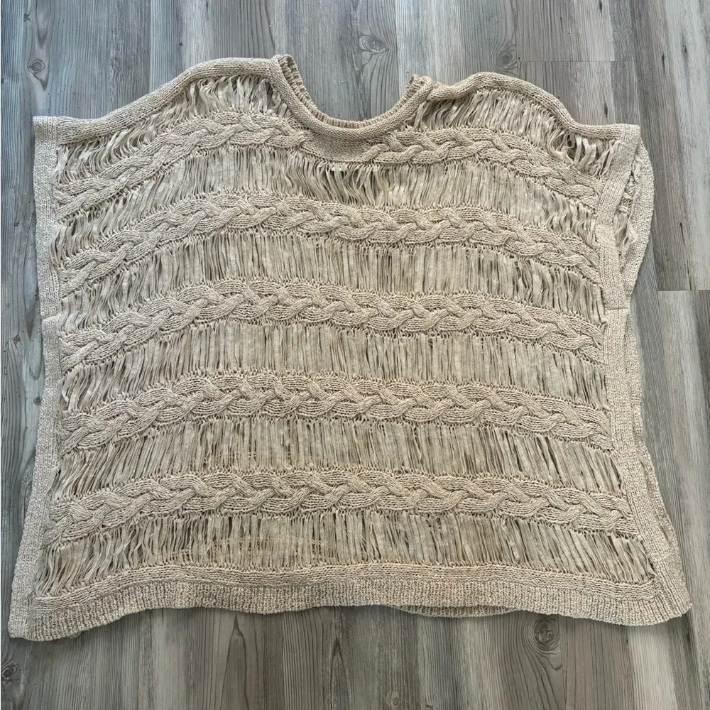 Chicos Crochet Style Poncho With Arm Holes, S/M, Oatmeal Colored - Image 4