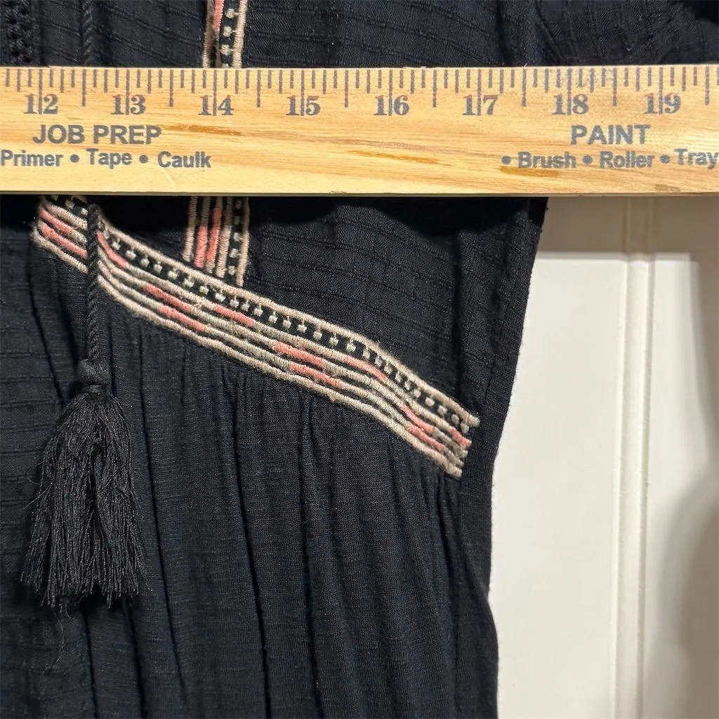 Vintage America Black Embroidered Peasant Blouse‎ M Boho Chic Tassel Tribal Top Size M - Image 3
