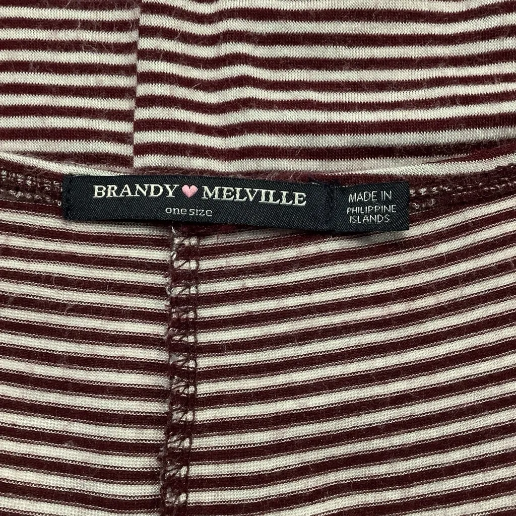 Brandy Melville Burgundy and White Striped Minimalist T-Shirt Dress - Image 7