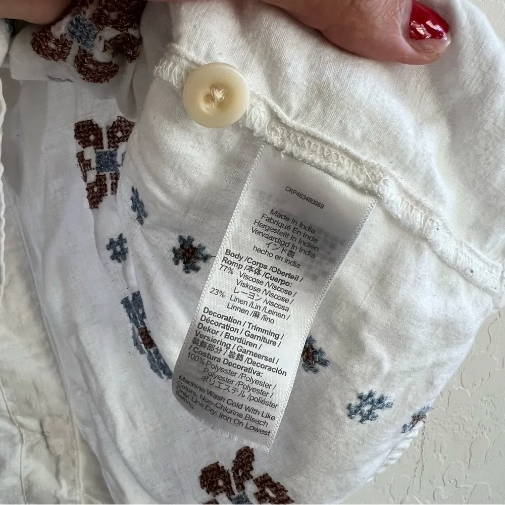 Madewell Cross Stitch Top Shirt NF217 white blue brown - Image 9