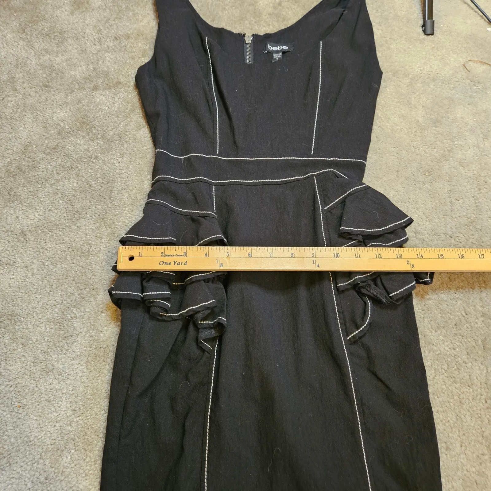 Bebe Size 4 Hour Glass Little Black Dress Stretchy Frill Cocktail Party Dress - Image 11
