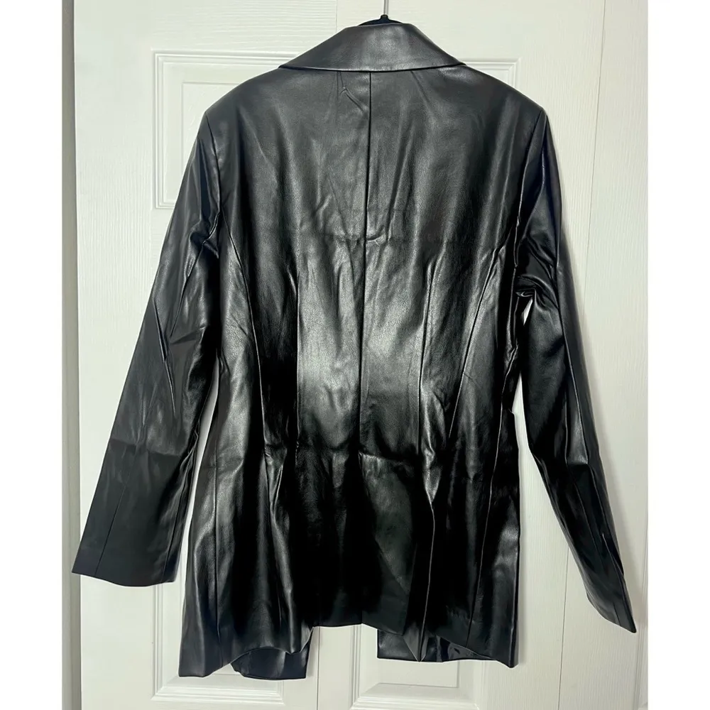 ASOS ASYOU Black Faux Leather Buckle Detail Cinched Waist Blazer Jacket Size 10 - Image 10