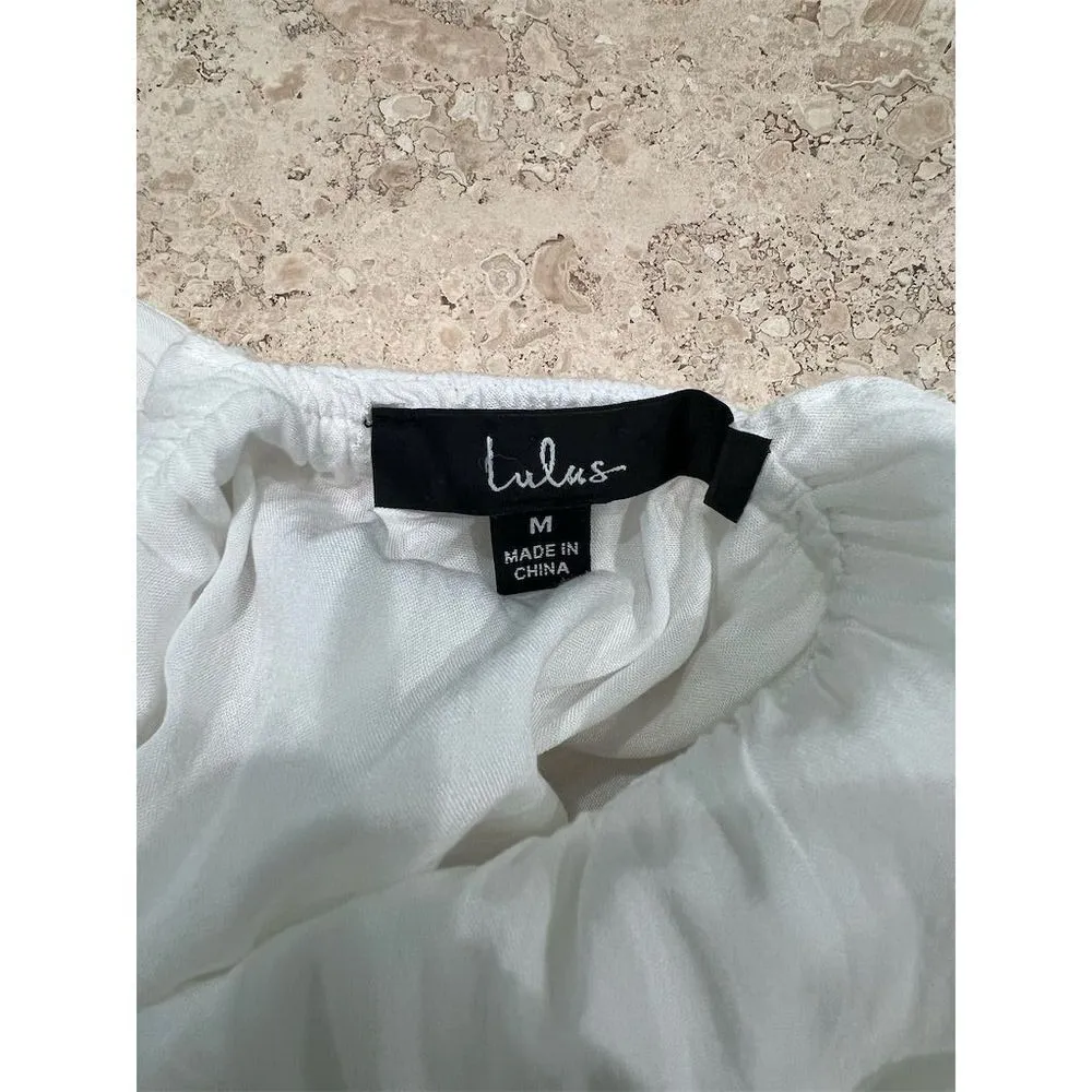 Lulus White v-neck Mini Dress M Short Sleeve Ruffle Summer Casual - Image 4