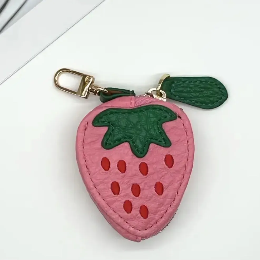 Strawberry Bag Charm Coin Purse Keychain Pink - Image 5