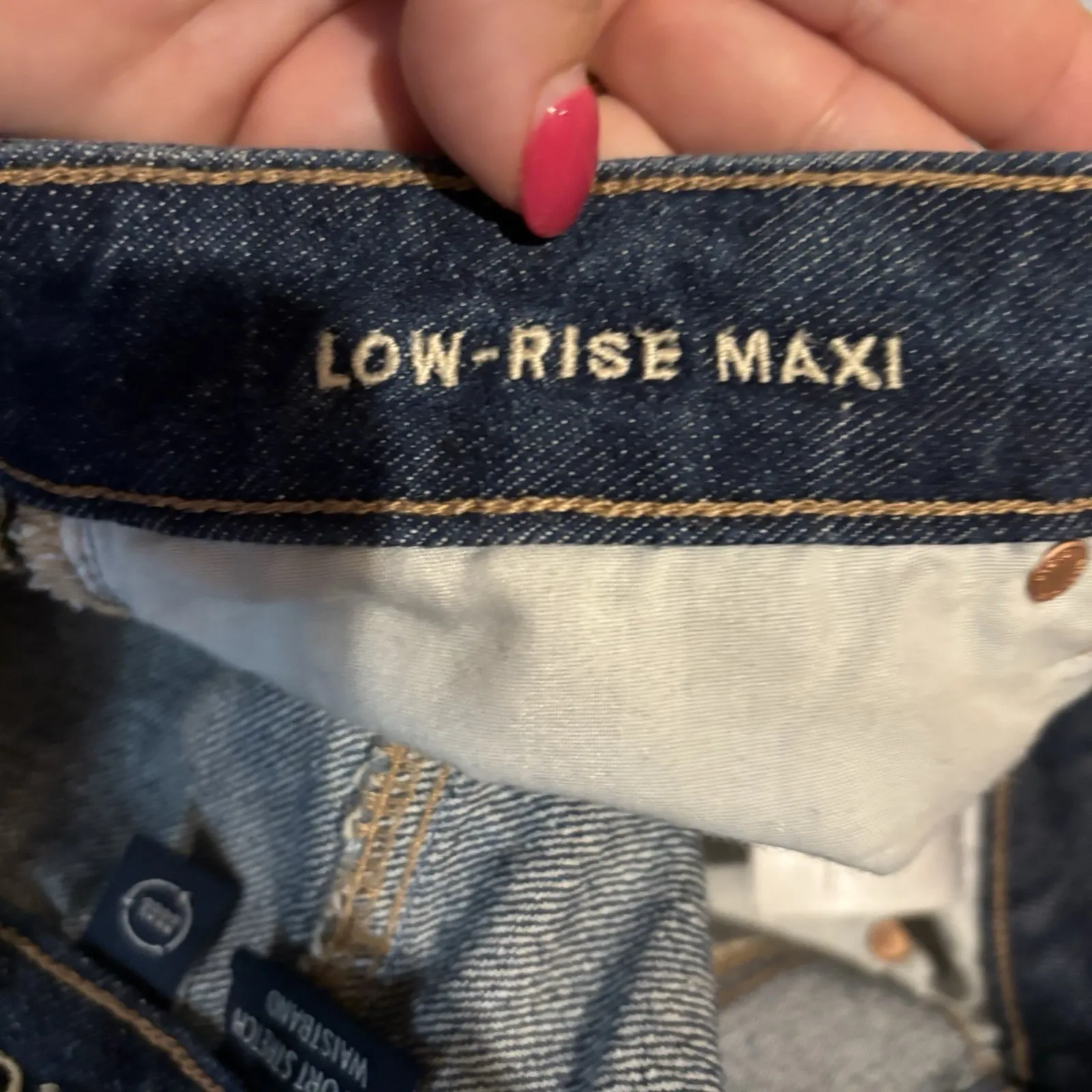 American Eagle‎ Y2K Low-Rise Maxi  Jean Skirt Sz  8 Medium Wash Grunge Denim - Image 7