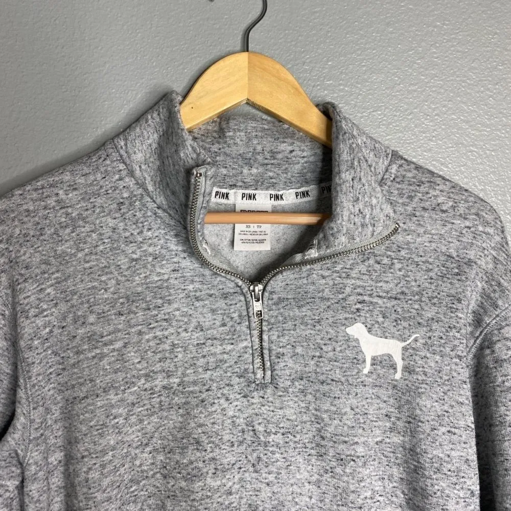 PINK Victoria's Secret 1/4 Zip Pullover Sweatshirt Kangaroo Pocket‎ High Neck XS - Image 3