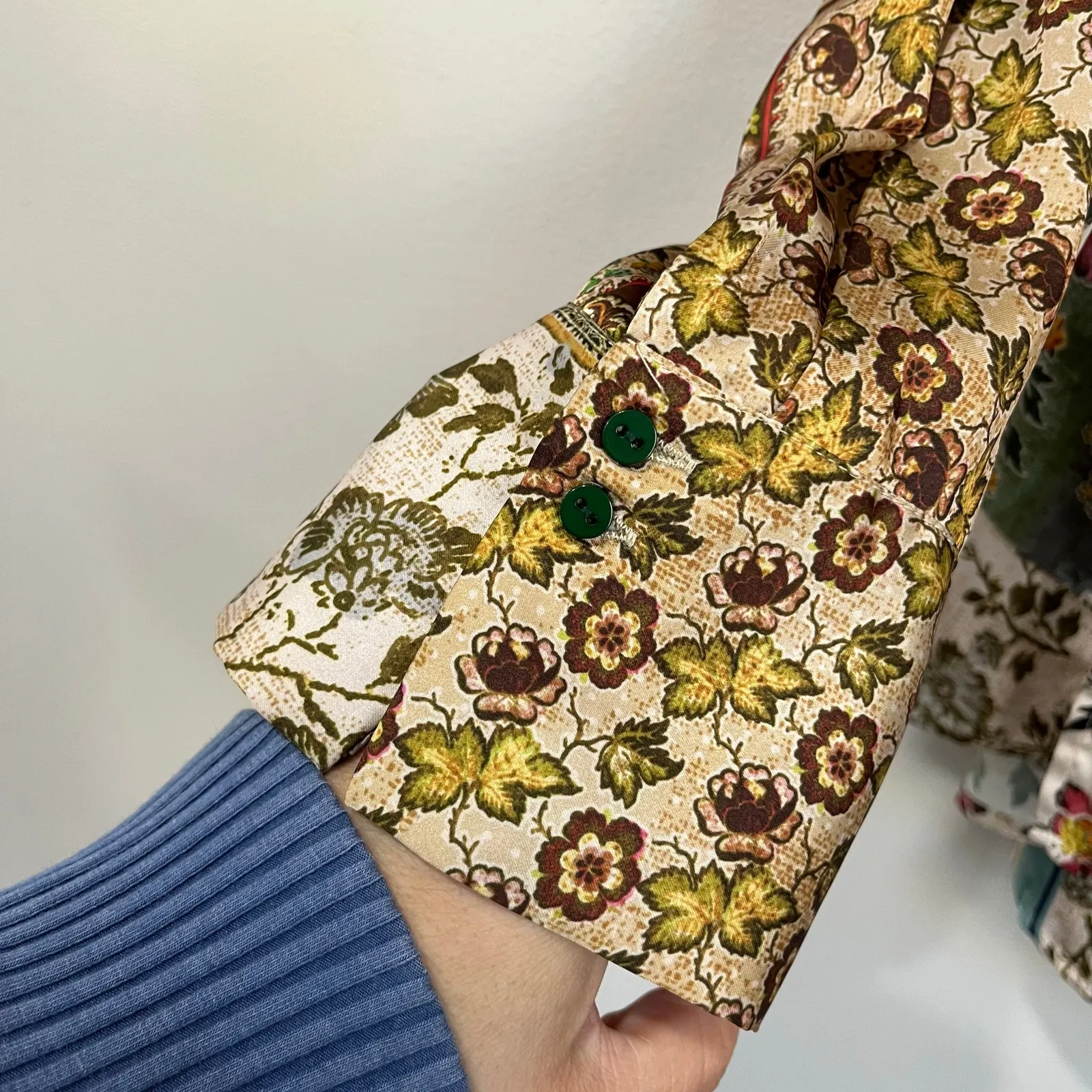 Zara Patchwork Floral Print Button Down Blouse Boho Retro Mix Size Large - Image 3